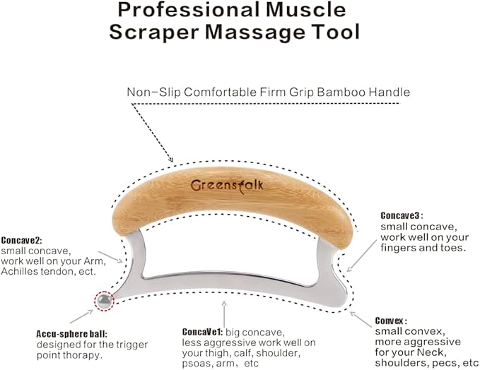Greenstalk Stainless Steel Gua Sha Muscle Scraper Tool for Muscle Relief, Wooden Massage Tools,Body Guasha Tool, Portable Body Scrapers Tool for Neck, Back, Feet Recovery.