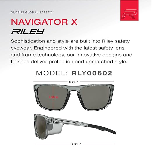 Riley Navigator X Safety Glasses – Anti-Fog, Scratch/Impact Resistant & Polarized Lenses, Lightweight Full-Frame for Work, Outdoors, & Active Lifestyles, Gray
