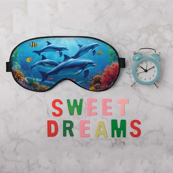 Dolphin Eye Mask Sleeping Mask Sea Fish Coral Whale Starfish Ocean World Sleep Masks Silky Soft Eye Cover for Women Men Shading Blindfold for Air Travel Sleeping