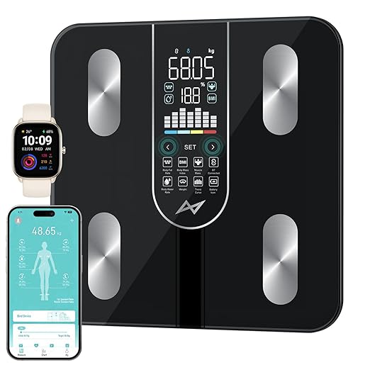 AXV Scale for Body Weight, 4-Electrode Smart Digital Bathroom Scale with BMI Body Fat Muscle Mass, Body Composition Scale, 7-in-1 Large VA Display, 22 Body Composition