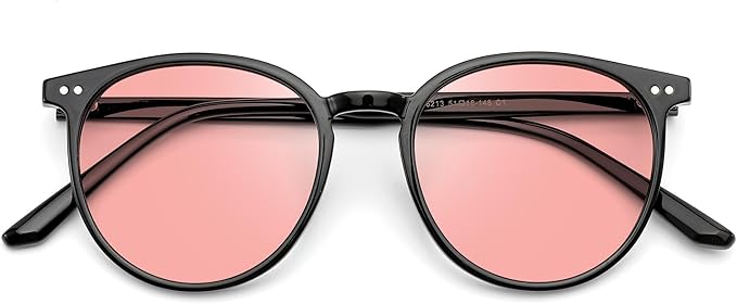 Indoor Fluorescent-41 Pink Round Tinted Blue Light Blocking Glasses for Migraine, Light Sensitivity, Photophobia & LED Gaming Computer Screen Glare RF6213