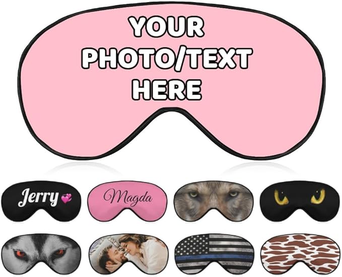 AMAPARK Customized Funny Sleep Mask Personalized with Photo Text Logo Sleeping Masks, Custom Gift for Her Him Men Women, Pink