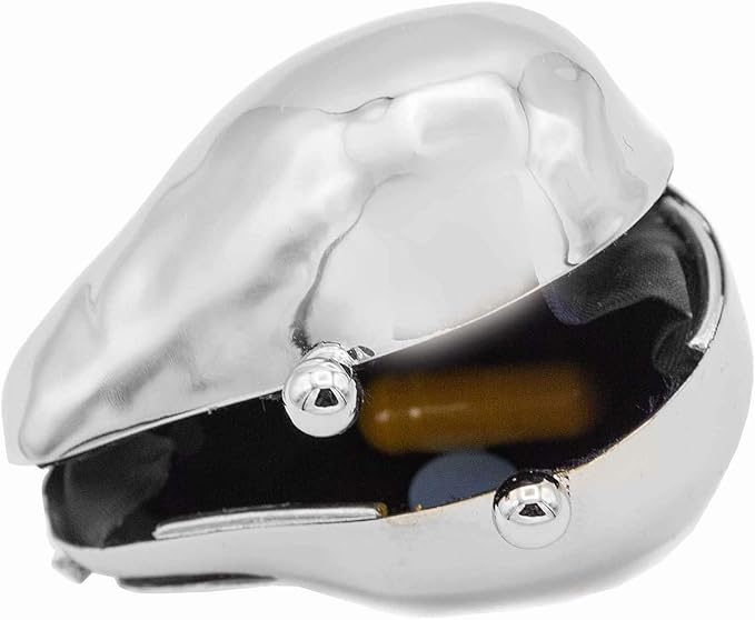 Silver Pear Shaped Pocket Purse Portable Travel Pill Box & Medicine Organizer (1 Large Compartment)