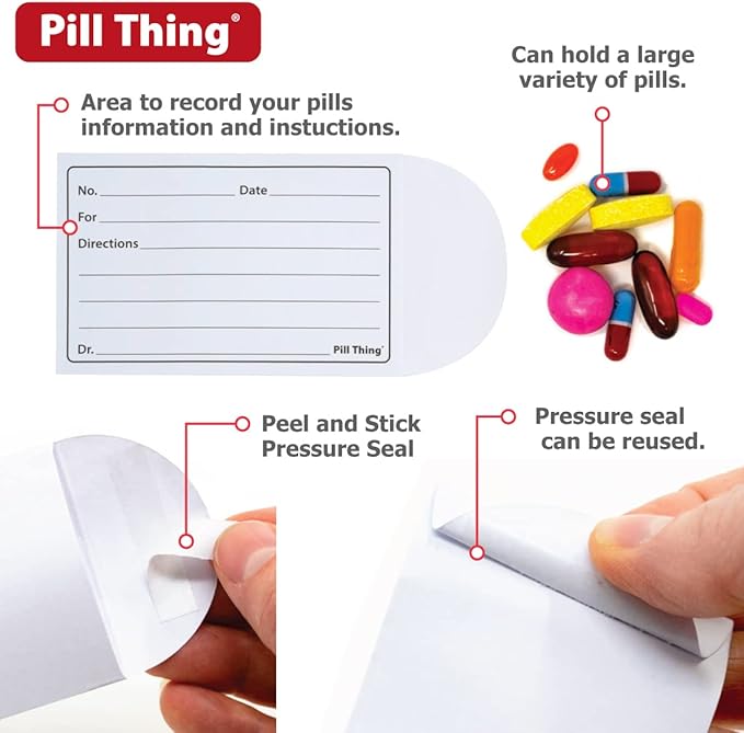 Printed Pill Envelope with Peel and Seal Pressure Closure - 3.5" x 2.5", Easy to Fill, Holds Variety of Pill Sizes (200)