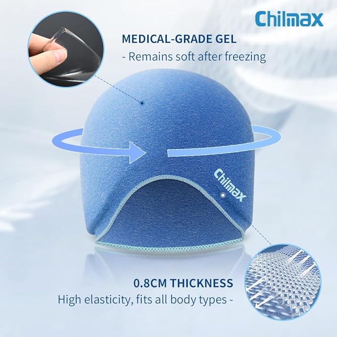 Migraine Relief Cap,Full Head Ice Hat Hot & Cold Gel Compress Pack with Face and Eye Mask,Headache Ice Pack Head Wrap for Hangover, Fever, Puffy Eyes,Tension, Sinus, Stress Relief (Blue)