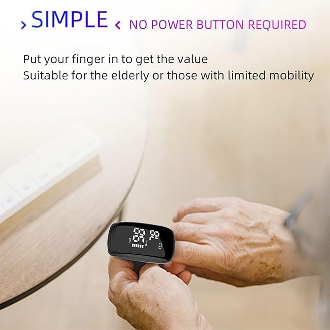 Rechargeable Pulse Oximeter Fingertip - Blood Oxygen Saturation Monitor With Accurate Fast SpO2 Reading Outdoor Sports Wide Use (Black)