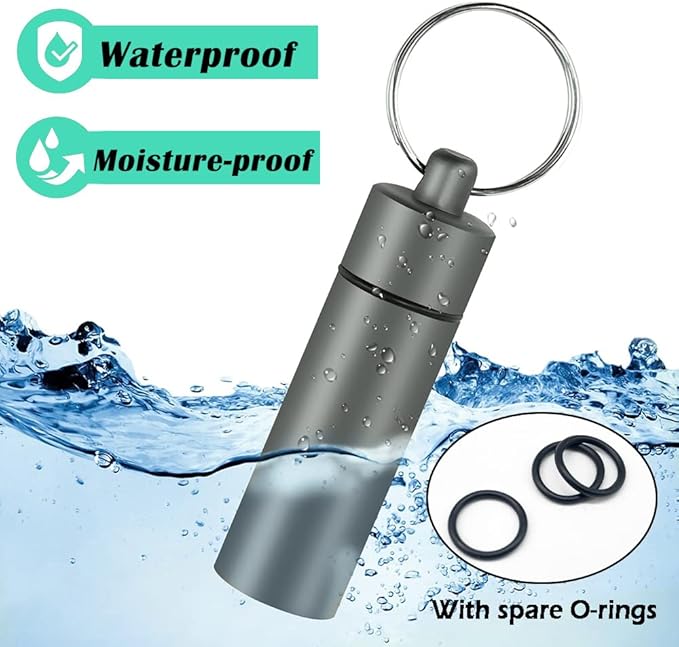 3 Packs Keychain Pill Holder, EFFIET Waterproof Pill Fob Case Box Outdoor Container for Emergency Medicine Drugs, Foam Earplug Storage Case with Ear Plugs (Silver-Matt-Black)