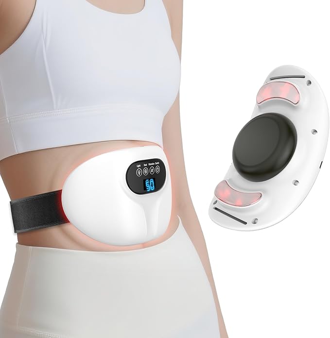 3-in-1 Electric Abdominal Massager with Heating Pad, Stomach Massage for Digestion Support, Hot Stone Heating Pad with Vibration, Rechargeable Belly Massager for Abdominal Comfort, Relaxing