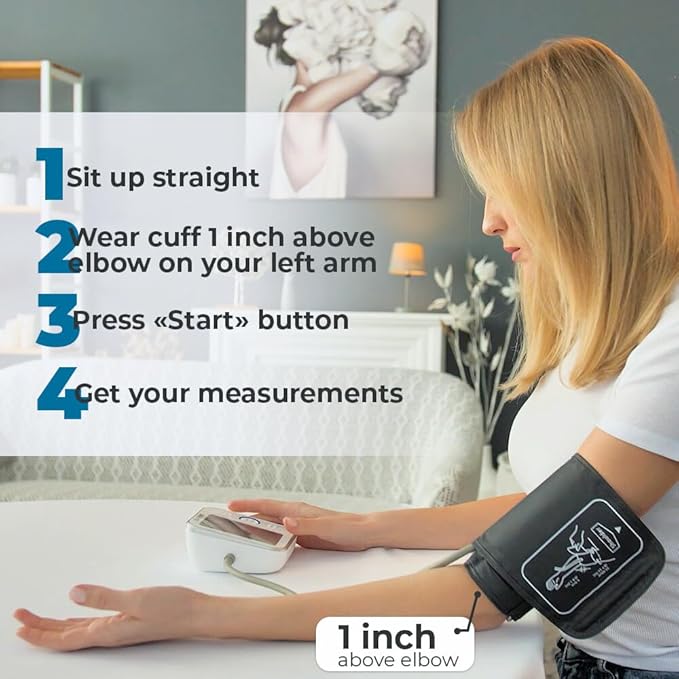 Paramed Blood Pressure Monitor - Bp Machine - Automatic Upper Arm Blood Pressure Cuff 8.7-16.5 inches - Large LCD Display 120 Sets Memory - Device Bag & Batteries Included