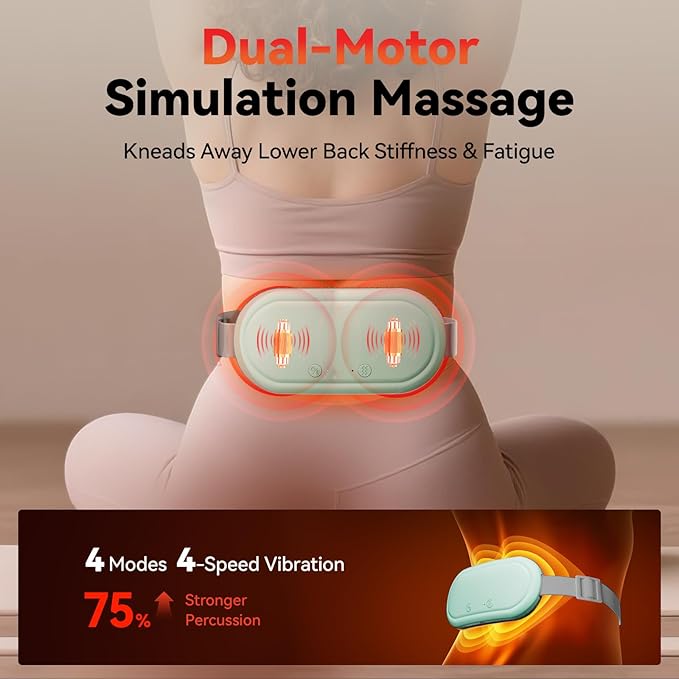 Portable Electric Heating Pad for Period Cramps,Menstrual Heating Pads with 4 Heat Levels and 4 Vibrating Modes for Women Stomach Pain Relief-Green