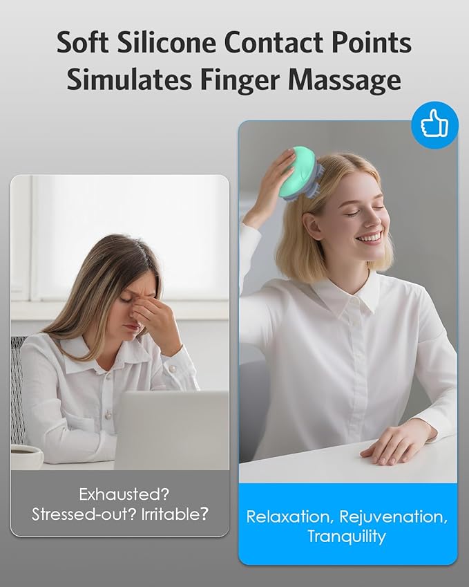 AMIR Electric Scalp Massager, Portable Head Massager with Kneading 96 Massage Nodes, Handheld Head Scratcher Massager for Stress Relax and Pain Relief, Ideal Valentine‘s Day Gift for Her/Him (Green)