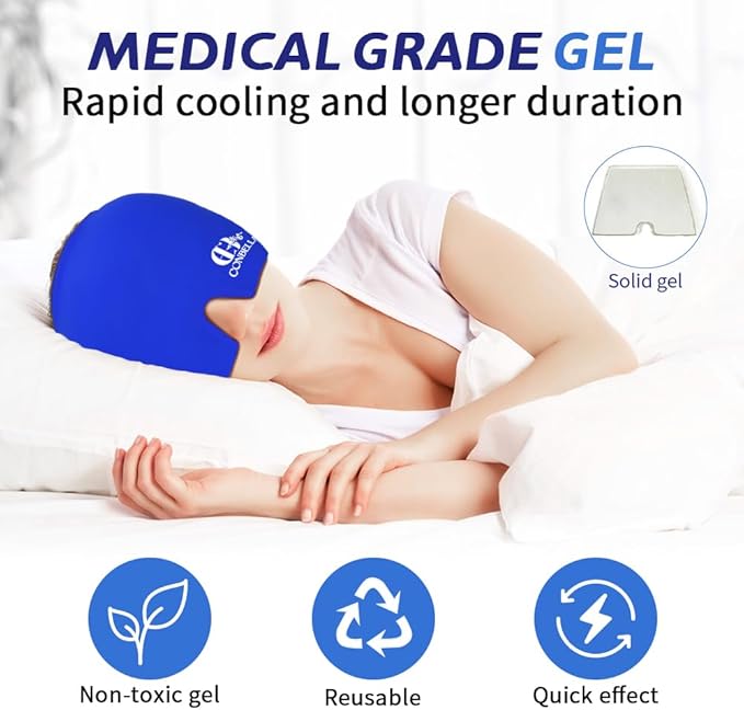 2Pcs Migraine Relief Cap, Soothing Headache Ice Face Mask Products, Hot and Cold Therapy, Migraine Headache Relief Cap for Migraine, Sinus, Puffy Eyes, Tension, Stress and Hangover (Pink+Blue)