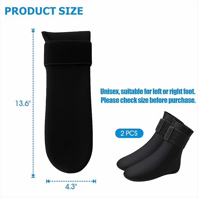 Foot Cold & Hot Gel Pack Sock for Neuropathy, Plantar Fasciitis, Gout, Swelling, Sprains, Heel & Ankle Pain Relief, Injury Recovery Cooling Compress Wrap (Black-2pcs)