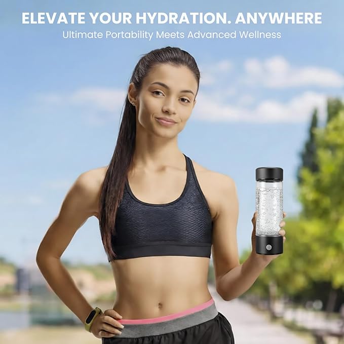 Hydrogen Water Bottle, Portable & Rechargeable – Molecular Hydrogen Water Generator, Alkaline Ionizer, Hydrogenated Water Purifier for Health & Fitness with Hydrogen-Rich Water Black