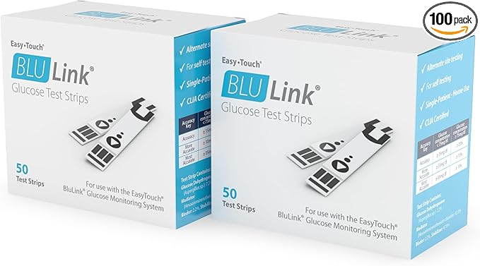 BluLink Diabetic Test Strips by Easy Touch, 100 Count, Compatible with BluLink Blood Glucose Monitor System