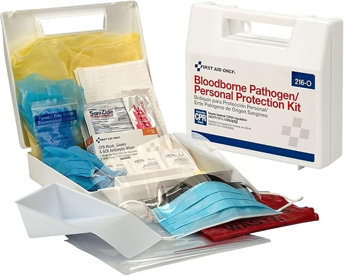 First Aid Only 216-O Blood Pathogen Clean Up Kit with 6-Piece CPR Pack, 29-Piece Body Fluid Clean Up Kit in Plastic Case