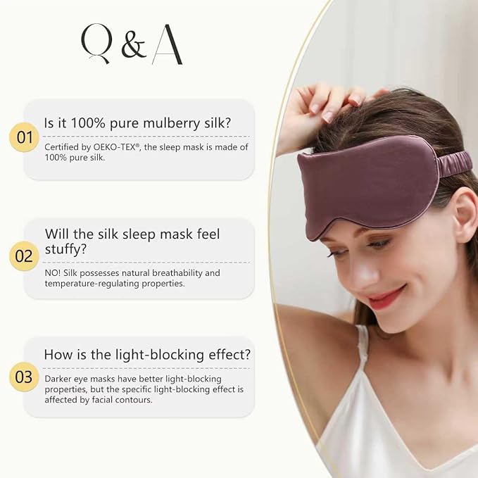 ZIMASILK Adjustable 100% 22 Momme Mulberry Silk Sleep Mask for Sleeping, Filled with Premium Mulberry Silk, Softest & Breathable Eye Sleeping Mask (Plum Wine)