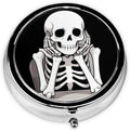 Metal Pill Organizer - 3-Compartment Mini Round Pill Case for Pocket & Purse, Portable Vitamin Holder, Easy-Open Design for Travel - Boring Skeleton