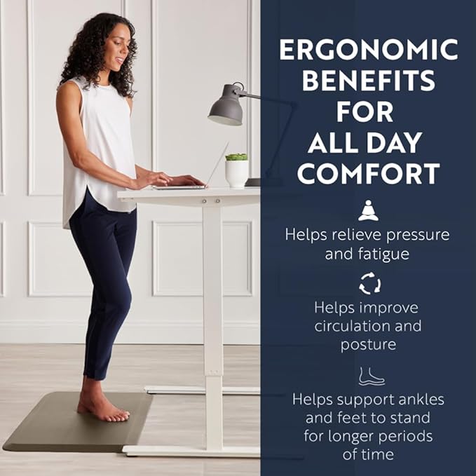 KANGAROO Thick Ergonomic Anti Fatigue Mats for Kitchen Floor, 39x20, Cushioned Standing Office Desk Mat, Waterproof Scratch Resistant Topside, Supportive All Day Comfort Padded Foam Rugs, Beige