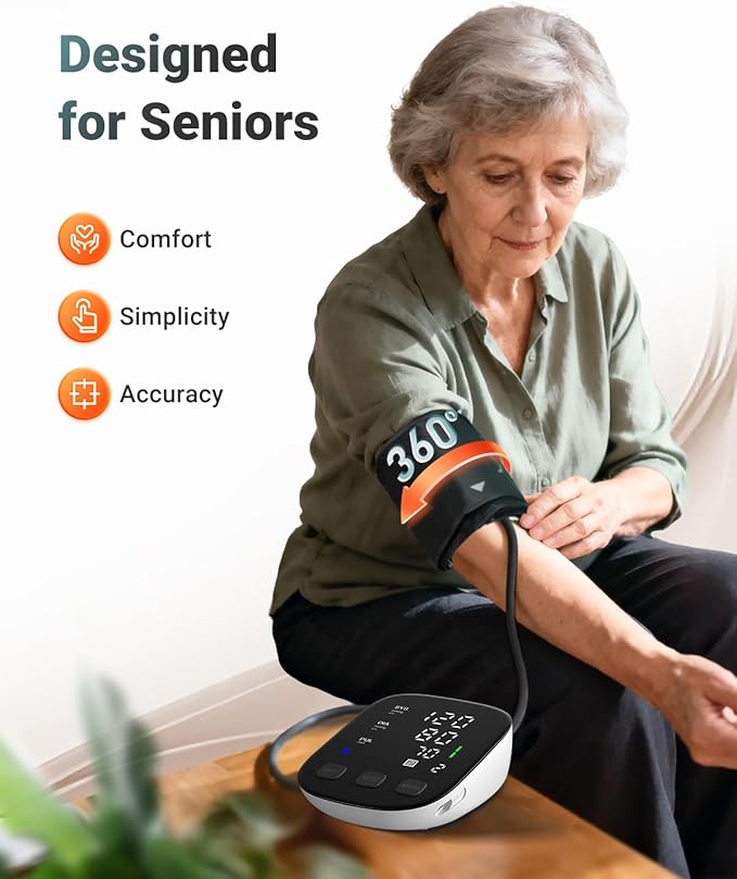 Blood Pressure Monitor with BP Cuff 8.7”-16.5”- Upper Arm Blood Pressure Monitors for Home Use AC-Powered&AAA Battery Charging/3-color Indicator-High Blood Pressure Machine Tracks Two Users