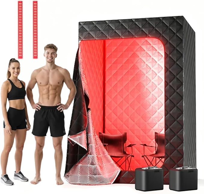 2 Person Portable Steam Sauna for Home with Two Red Light Therapy Panels Full Body Home Spa (Black)