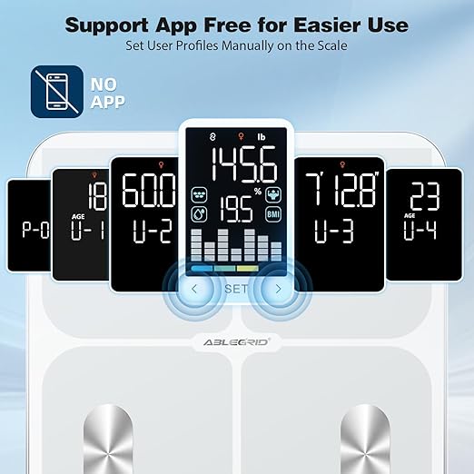 ABLEGRID Smart Bathroom Scale for Body Weight, Digital Body Fat Scale with LED Column Trend Display,BMI,Muscle Mass,Body Type, Accurate Home Weighing Scale for People with APP-Free Mode,400lb