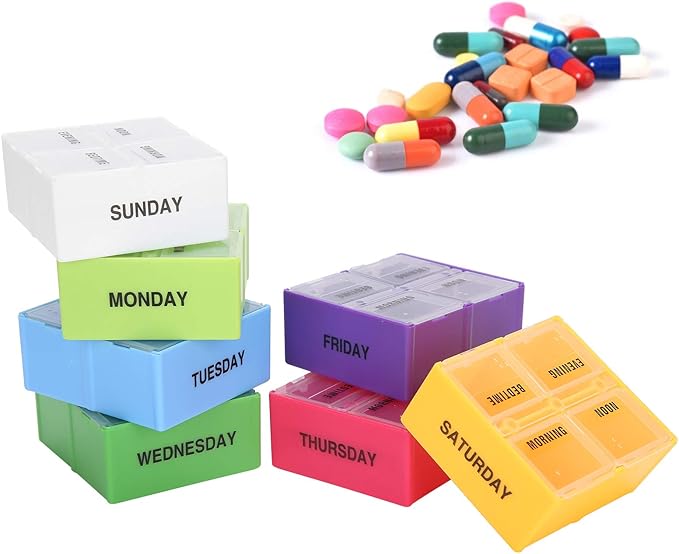 ZJchao Weekly Portable Pills Organizer Box Container 4 Times a Day Large Capacity Weekly Jewelry Case for Pills Vitamin Fish Oil Supplements