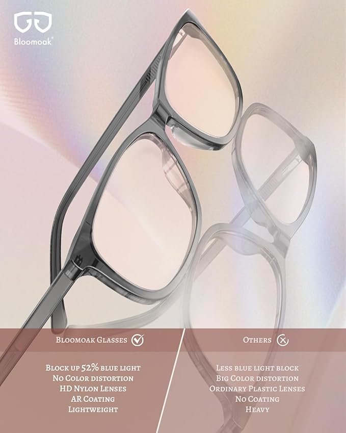 Bloomoak Rose Migraine Glasses,FL-Flex Light Sensitivity Relief Tinted Glasses for Indoor Fluorescent Glare/Women