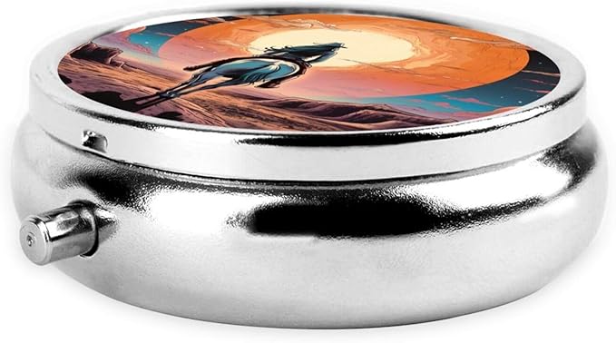 Retro Cartoon Cowgirl Sunset Pill Box 3 Compartment Pill Case, Portable Medicine Pill Organizer for Pocket Purse Pill Box Decorative Metal Medicine Vitamin Organizer