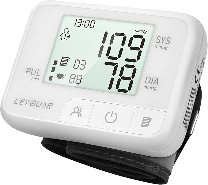 Wrist Blood Pressure Monitor – Digital BP Machine for Home Use, Large Display, Adjustable Cuff (5.3–7.6”), 99 Memory for 2 Users, Accurate & Portable Design, Portable Carrying Bag Included