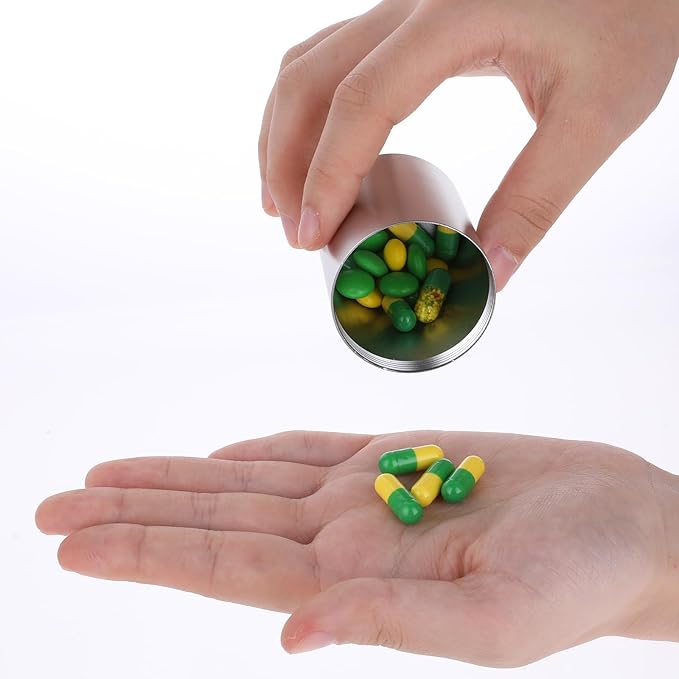 Portable Metal Small Pill Case, Round Aluminium Alloy Pill Holder Pocket Small Pill Box Waterproof Medicine Organizer Bottle Container for Travel Outdoor Vitamin Fish Oils(Silver)