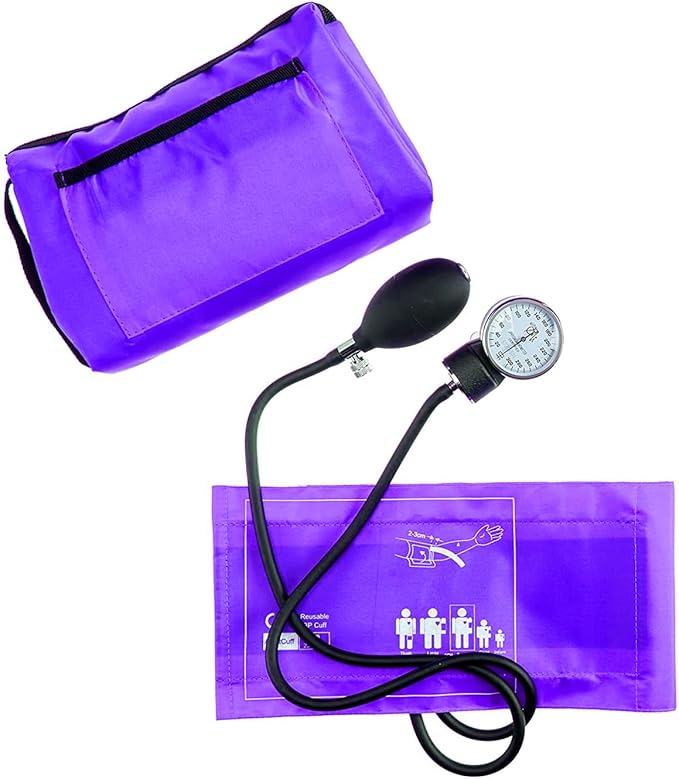 EMI #305 Purple Aneroid Sphygmomanometer Blood Pressure Monitor with Dual Head Stethoscope Set Kit