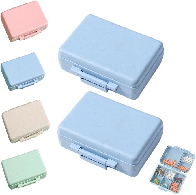 2023 New Daily Pill Organizer, 9 Compartments Portable Sealed Pill Box, Travel Pill Organizer, Waterproof Design Pill Box for Wallet Pocket to Hold Vitamins, Cod Liver Oil & Medications (D-2PC-Blue)