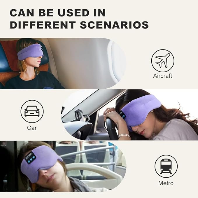 Bluetooth Sleep Mask Wireless Headphones Bluetooth Eye Mask for Side Sleepers SYPVRY Blackout Eye Mask with Headphones Speaker for Airplane,Travel, Purple