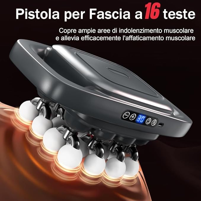 16-Head Massage Gun Set, Deep Tissue Percussion Massager with 3 Modes & 30 Intensities,Quiet Muscle Massage Gun for Back,Shoulders, Legs, Foot, Body Muscle Pain Relief