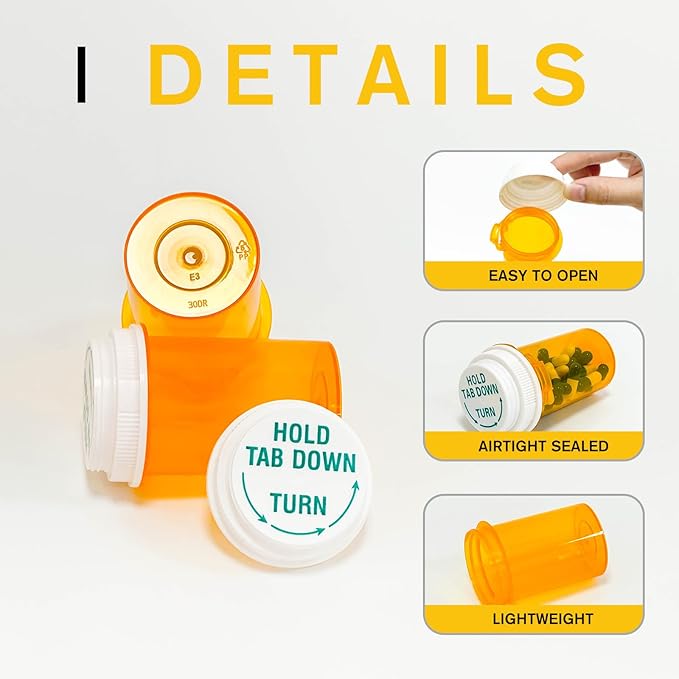 Prescription Reversible Thumb Tab Vials,Pill Bottles with Child Resistant Cap,Empty Medicine Bottles with Caps,Medicine Container for Personal Medication & Pharmacy.(30dram,12pcs)
