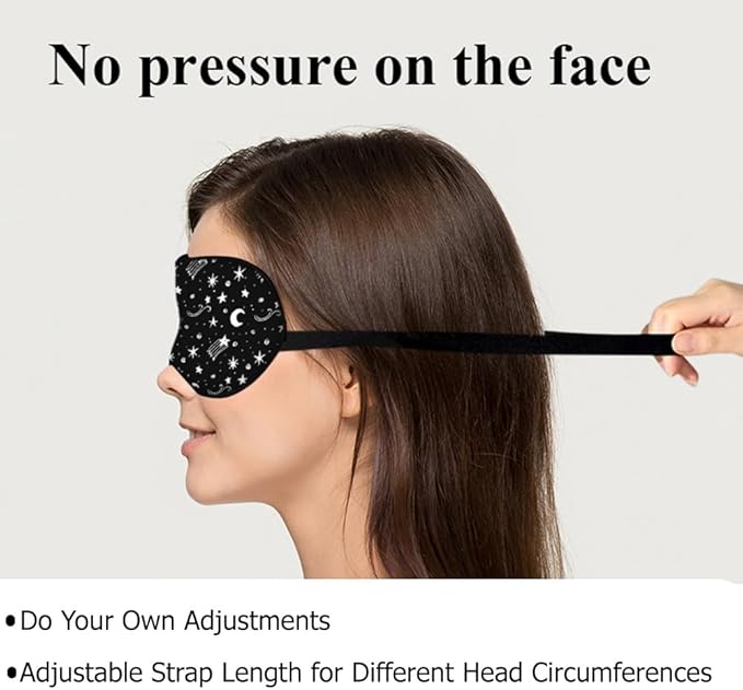 Starry Sky Moon Silk Eye Mask Sleep Mask Night Polka Dots Mystical White Black Eye Mask with Adjustable Strap Lightweight for Women Work Travel Night Sleep
