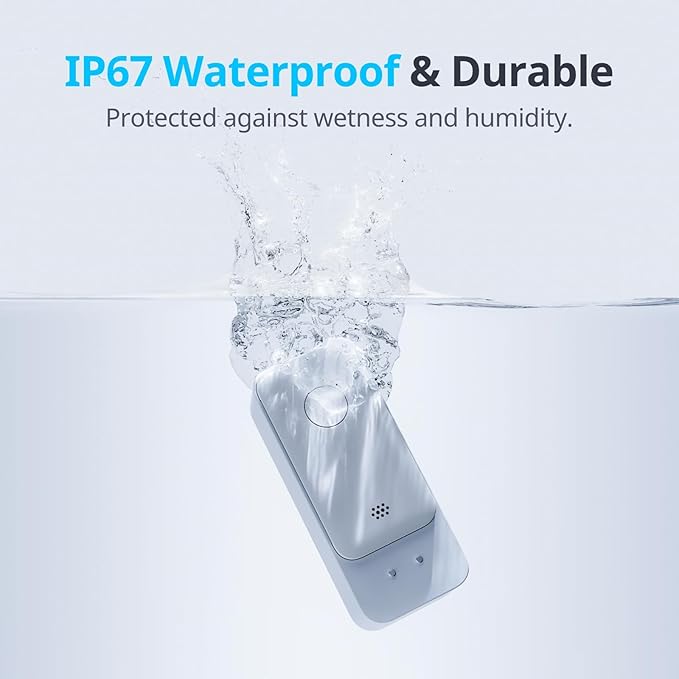 SwitchBot Smart Water Leak Detector, 100dB Adjustable Alerts & App Alerts, IP67 Waterproof, Water Sensor for Kitchen, Bathroom, Basement, No Hub Required (Support 2.4G) (White, Pack, 4)