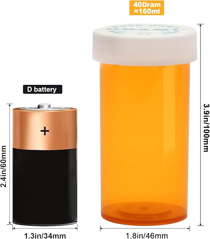 Plastic Medicine Pill Bottles with Child Resistant Caps - Push Down and Turn - Prescription Vial, Medicine Container, Pill Cases Dispenser Organizers (12pcs, 40 Dram)