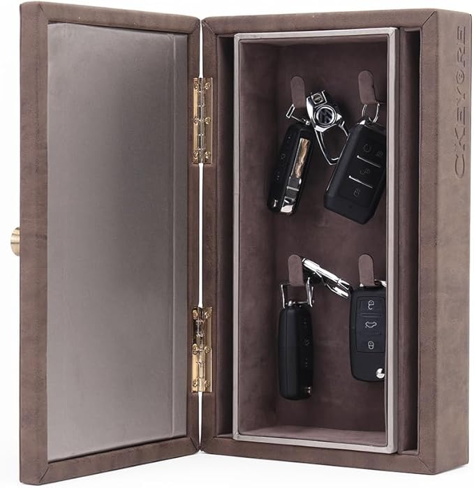 CKEYURE Premium XL PU Leather Faraday Box for Car Keys Wall Mount | Anti Theft Faraday Key Fob Protector | Faraday Cage | Car Key Holder | RFID Key Box | Key fob Signal Blocker