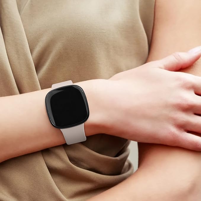AK Silicone Bands Compatible With Fitbit Versa 4, Sense 2 for Women Men - Soft Replacement Straps for Versa 3, Sense Smart Watch (Starlight)