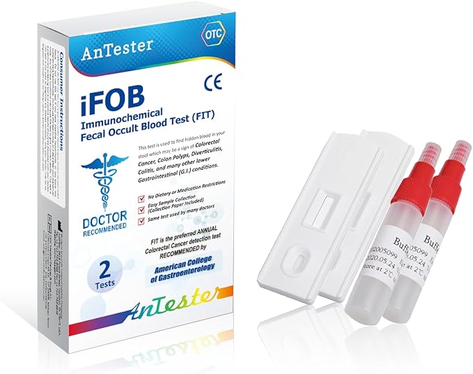 2 Test Colorectal Cancer Screening (FOB) Test Kit - Easy-to-Use at-Home Fecal Occult Blood Test for Early Detection - Convenient and Reliable Colorectal Cancer Screening Tool