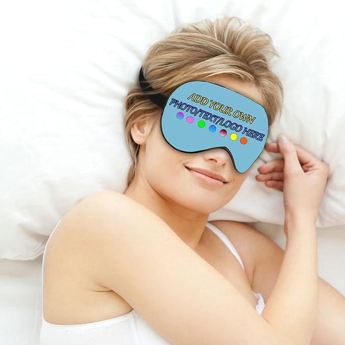 Personalized Eye Mask, Custom Eyeshade Blindfold Add Your Design Image Text Customized Eye Cover with Adjustable Strap for Sleeping Travel Work Naps Blocks Light, Sky Blue