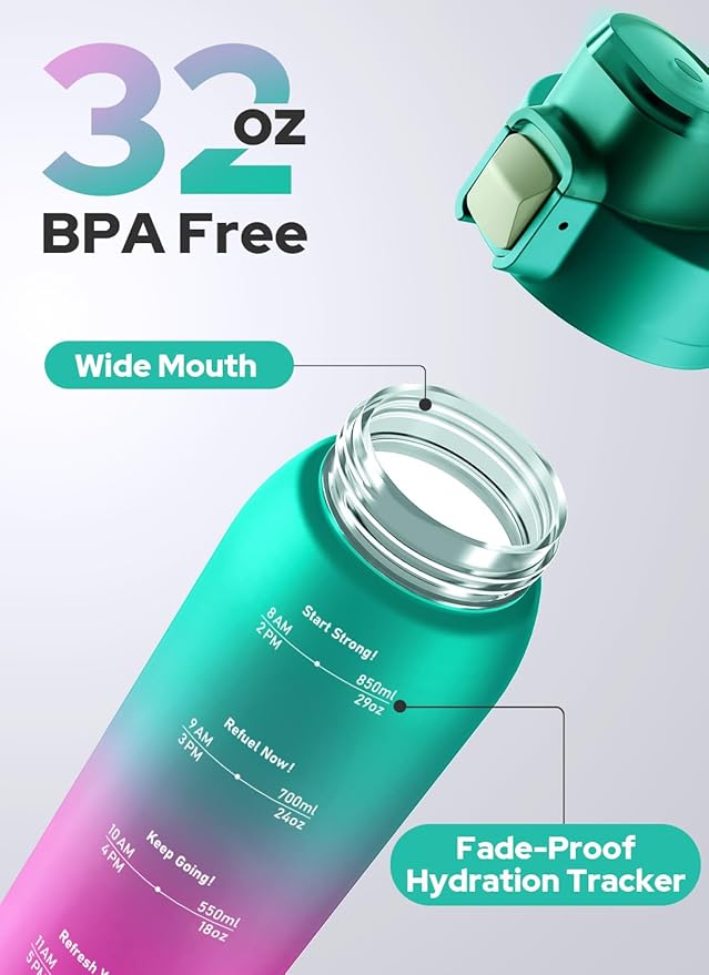 Opard 30oz/32oz Sports Water Bottle with Leak Proof Flip Top Lid BPA Free Tritan Reusable Plastic for Gym and Outdoor, Travel Water Bottle