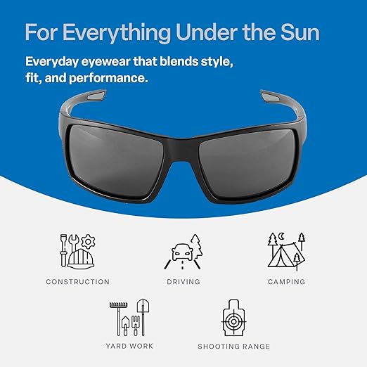 Bullhead Safety Amberjack Safety Glasses with Anti Fog and Scratch Resistant Lenses, Polycarbonate Protective Eyewear with UV Light Protection, Smoke Lenses, Matte Black Frame