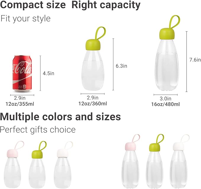 emoi BPA Free Water Bottle, 12oz/360ml Cute Water Bottle with Carrying Strap, Ideal for Kids Boys Girls Students Women Healthy Hydration-White