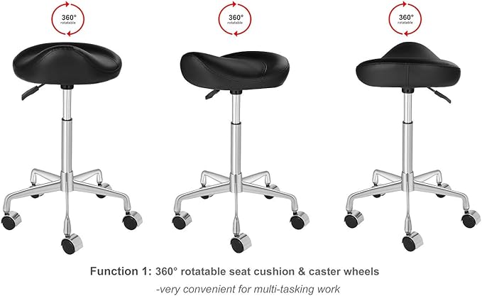 Kaleurrier Ergonomic Rolling Swivel Saddle Stool with Wheels,Hydraulic Pneumatic Lifting Height Adjustable Lightweight Chair for Clinic Hair Salon Massage Lab Kitchen Home Office (Black, Without Back)