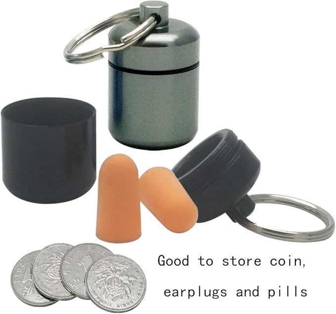 2 Packs Alumium Pill Container Keychain Pocket Coin Stashes Metal Medication Pill Holder Travel Pill Box (Gray and Black)