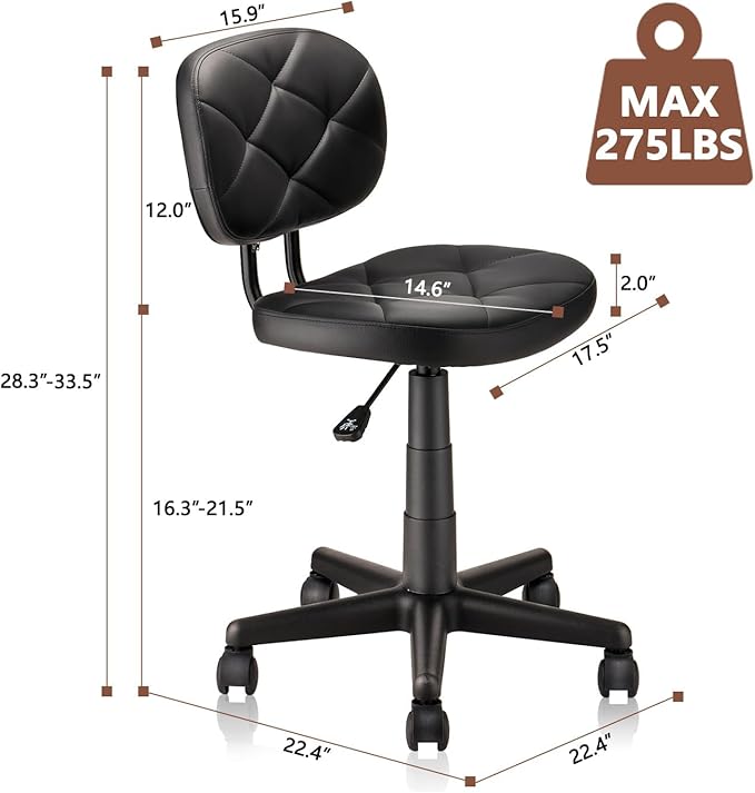 Rolling Stool Chair with Backrest Leather Swivel Salon Spa Stools, Adjustable Height Work Garage Chairs for Home Bar Desk Computer, 4PK