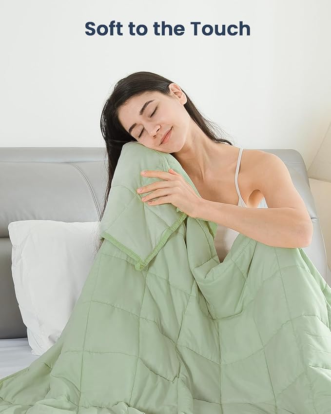 Weighted Blankets for Adults, 15lbs Weighted Blankets Twin Size -Breathable, Soft, Silky, Cooling Microfiber Heavy Blanket with Ceramic Beads for Deep Sleep,Cozy Bed Blanket,48 x 72 inches,Olive Green
